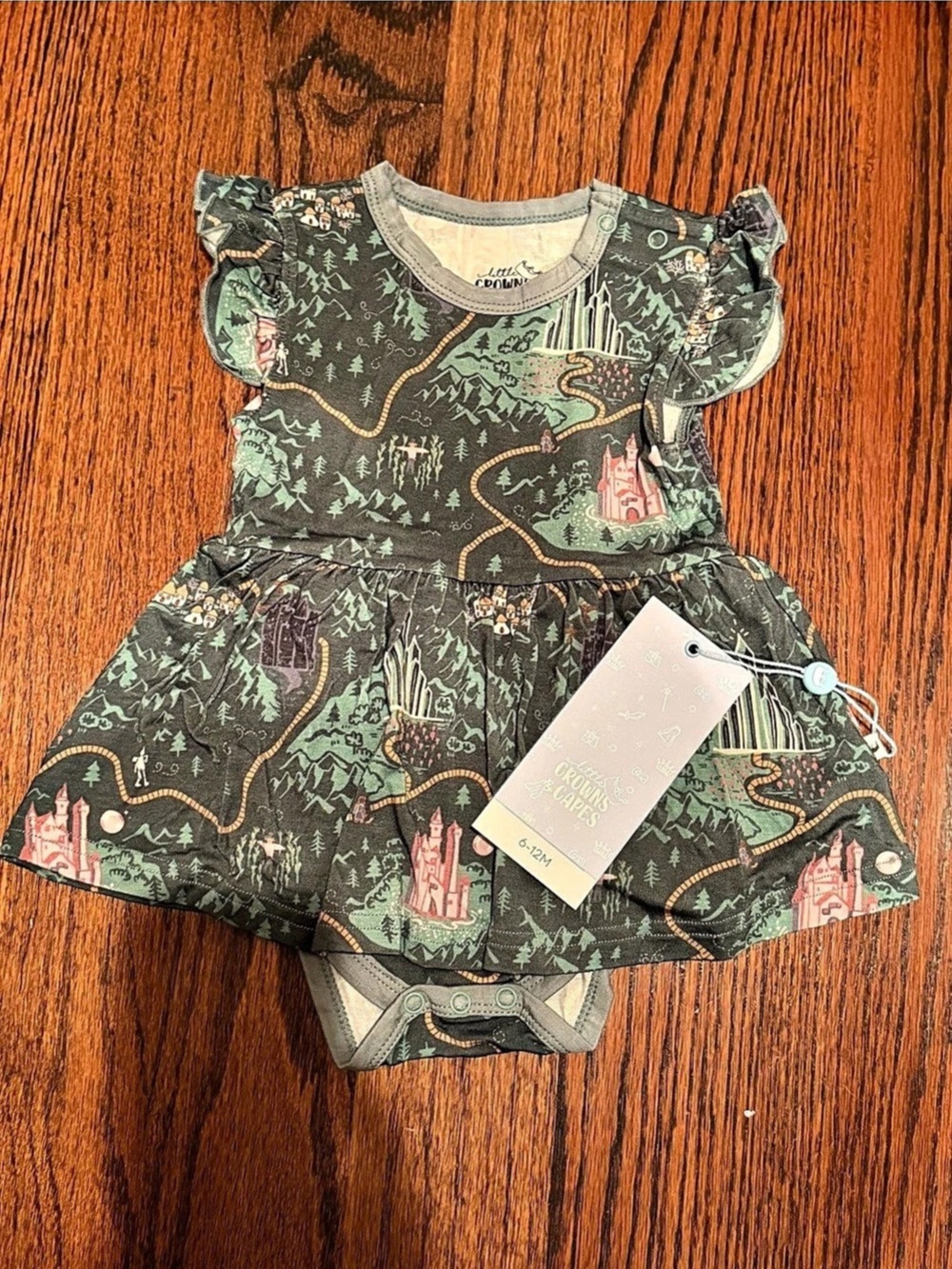 Little Crowns & Capes Castles Stained Glass Flutter Dress Green 6-12M Wizard of